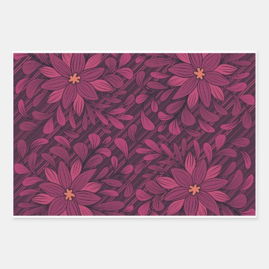 Bold Dark Magenta Floral Pattern Wrapping Paper (Voorkant)