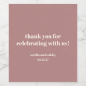 Bold Dusty Roos Retro Custom Wedding Dank u Wijn Etiket (Enkel label)