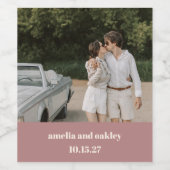 Bold Dusty Roos Retro Custom Wedding Foto Wijn Etiket (Enkel label)