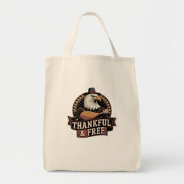 Bold Eagle Head Thankful & Free Vintage Graphic Tote Bag