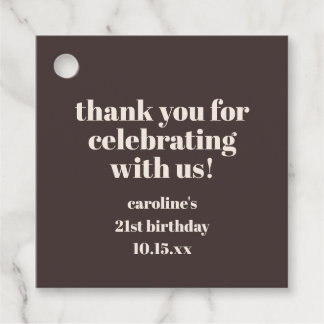 Bold Earthy Brown 21st Birthday Custom Thank You Bedankjes Labels