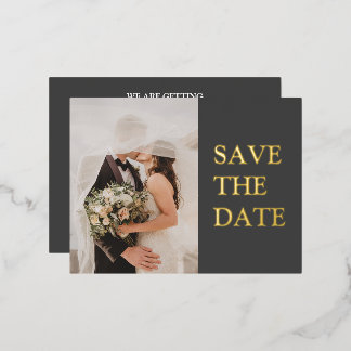 BOLD | Elegante & Moderne Gouden Foto Save The Dat Folie Uitnodiging Briefkaart