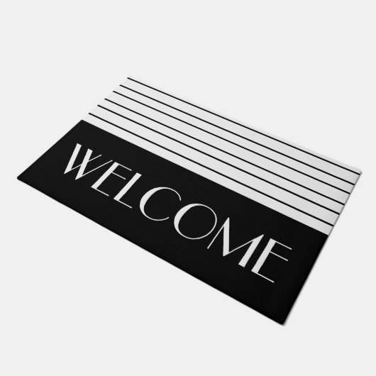 Bold en Classy Black en White Stripe Welcome Deurmat (Schuin)