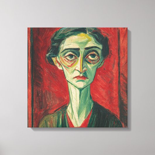 Bold Expressionist Portrait in Red and Green Canvas Afdruk (Voorkant)