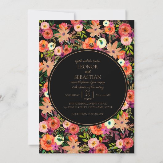Bold Fall Floral Faire-part de mariage (Devant)