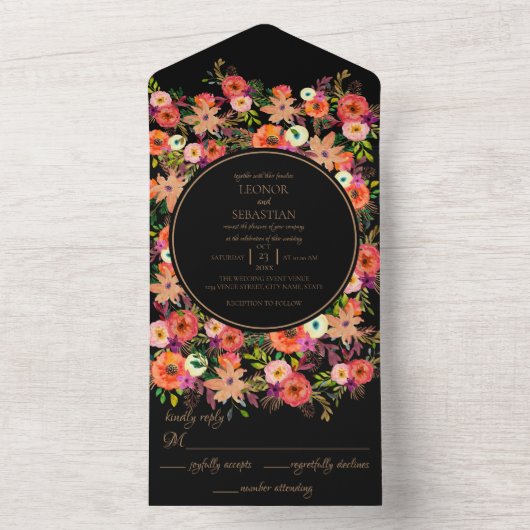 Bold Fall Floral Mariage All in One Invitation (À l'intérieur)