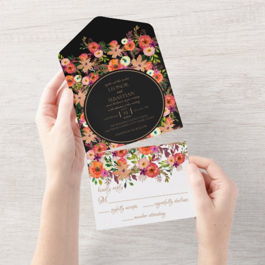 Bold Fall Floral Mariage All in One Invitation (Déchirure)