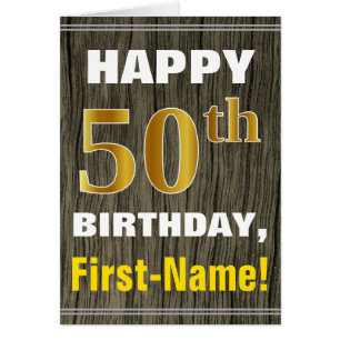 Bold, Faux Wood, Faux Gold 50th Birthday + Nom