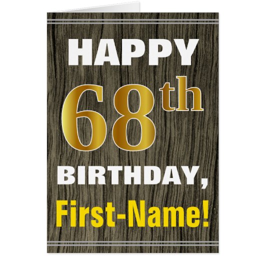 Bold, Faux Wood, Faux Gold 68th Birthday + nom (Devant)
