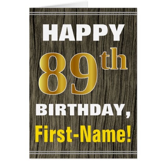 Bold, Faux Wood, Faux Gold 89e Anniversaire + Nom (Devant)