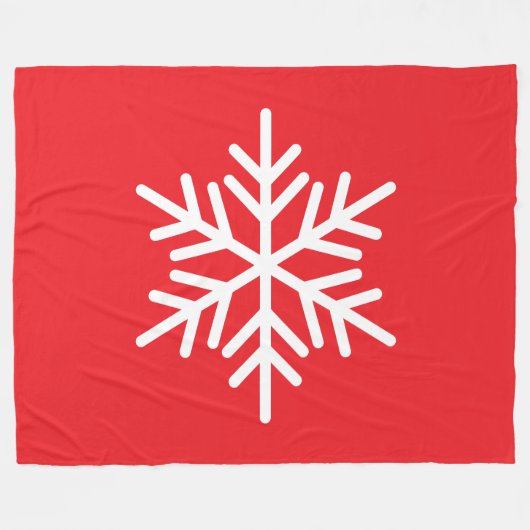 Bold Festive White Alpine Snowflake On Bright Red Fleece Deken (Voorkant (Horizontaal))