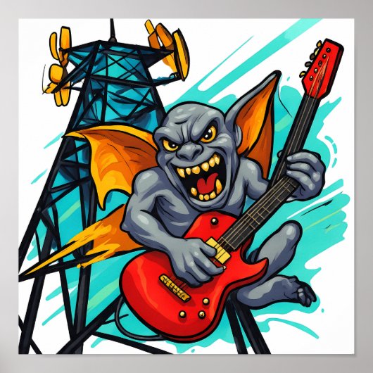 Bold Flat Color Graphic: Grumpy Gargoyle Poster (Voorkant)