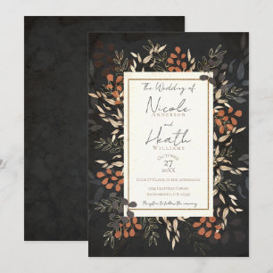 Bold Floral Botanical leves Grey Gold Weddenschap Kaart
