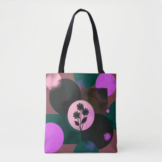 Bold Floral Circle Tote Bag – Modern Abstract Flow (Voorkant)