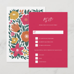 Bold Florals Magenta Oranje bruiloft RSVP Kaartje