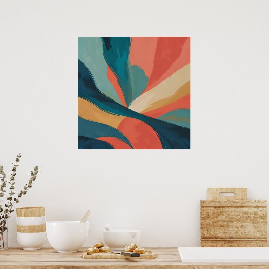 Bold Flow – Abstracte penseelstreekkunst in Blauwg Poster (Keuken)