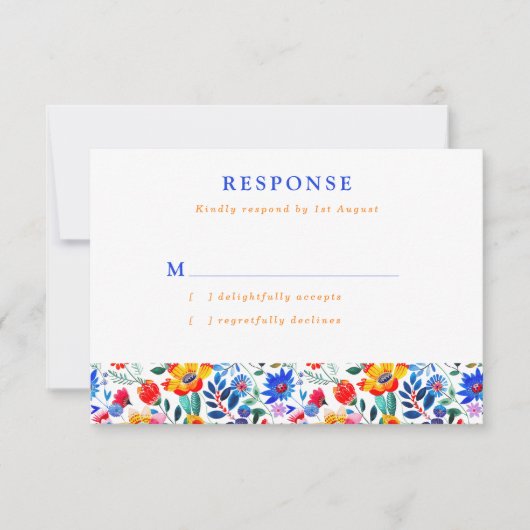 Bold Folk Floral Fiesta Wedding RSVP Kaartje (Voorkant)