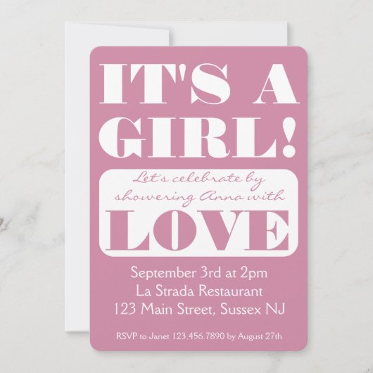 Bold Font C'est une fille! baby shower invitation (Devant)