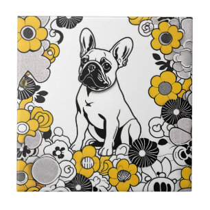 Bold Franse Bulldog Pop Kunstportret Tegeltje