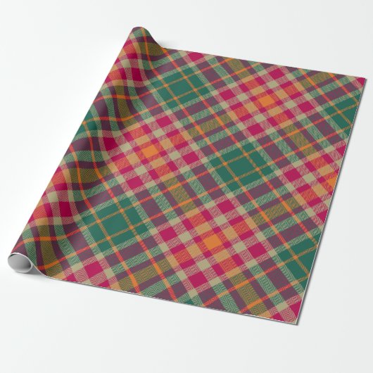 Bold Fuchsia Emerald Green Modern Diagonal Plaid Cadeaupapier (Uitgerold)