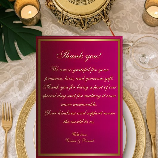 Bold Fuchsia et Gold Mariage Carte de remerciement