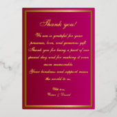 Bold Fuchsia et Gold Mariage Carte de remerciement (Recto)