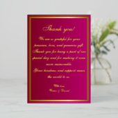 Bold Fuchsia et Gold Mariage Carte de remerciement (Debout devant)