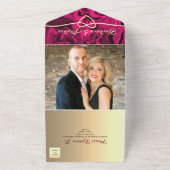 Bold Fuchsia Gold foto bruiloft uitnodiging (Buitenkant)