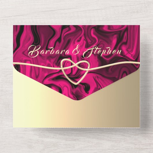 Bold Fuchsia Gold foto bruiloft uitnodiging (Achterkant)