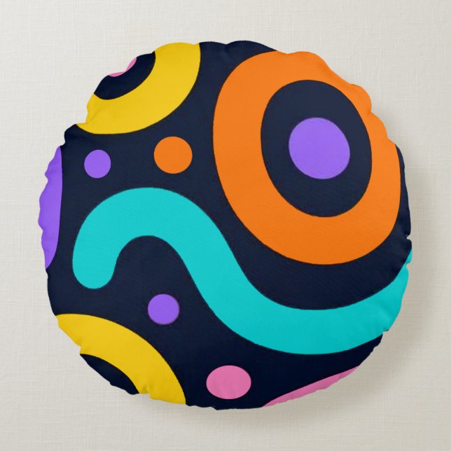 Bold Geometric Circles Round Pillow Rond Kussen (Voorkant)