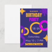 Bold Geometric Neon 18th Birthday Party Invitation (Devant / Derrière)