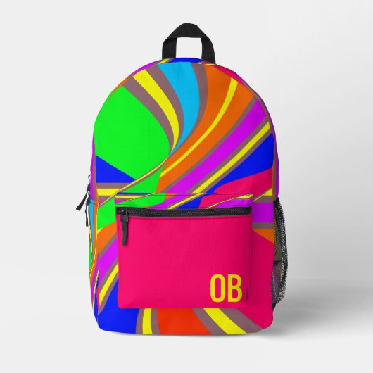 Bold Geometric Stripe Pattern Custom Monogram Bedrukte Rugzak (Voorkant)