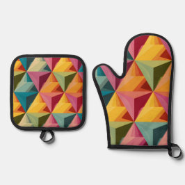Bold Geometric Triangle Pattern Ovenwant & Pannenlap Set