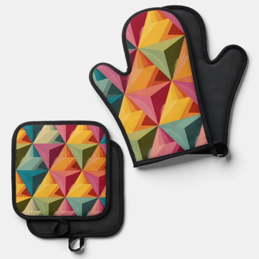 Bold Geometric Triangle Pattern  Ovenwant & Pannenlap Set (Voorkant / Achterkant)