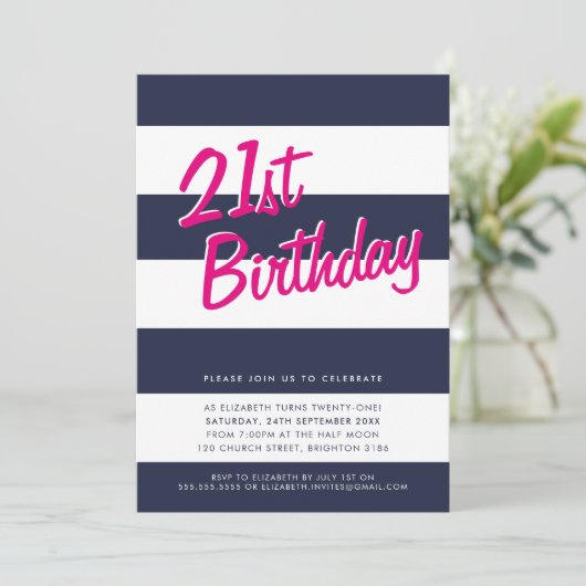 BOLD GESTREEPT verjaardagsfeest UITNODIGEN marine  Kaart (Staand voorkant)