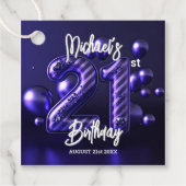 Bold Glam Paarse Metallic Gestreepte 21e Verjaarda Bedankjes Labels (Voorkant)