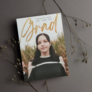 Bold Gold Foil Brush Afstudeerder Moderne fotouniv Aankondiging