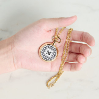 BOLD! 🖤 Gold Necklace Watch Plaid Initial Horloge