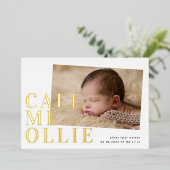 Bold GOLD Photo Call Me BABY Faire-part de naissan (Debout devant)