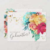 Bold Gold Splatter Floral Godmoeder proposal Kaart (Voorkant / Achterkant)