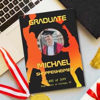 Bold Graphic Orange Black Graduation Photo Aankondiging