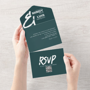 Bold Green AMPERSAND Grunge Wedding All In One Uitnodiging