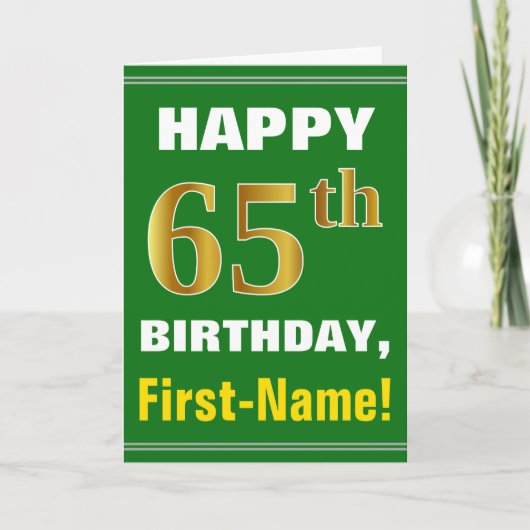 Bold, Green, Faux Gold 65e anniversaire avec carte (Devant)