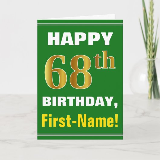 Bold, Green, Faux Gold 68e anniversaire avec carte (Devant)