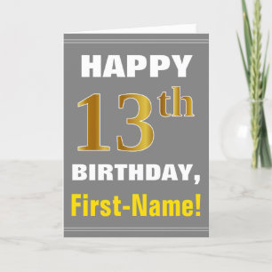 Bold, Grey, Faux Gold 13e anniversaire avec carte