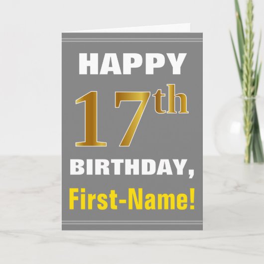 Bold, Grey, Faux Gold 17e anniversaire avec carte  (Devant)