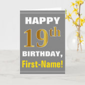 Bold, Grey, Faux Gold 19e anniversaire avec carte  (Fleur jaune)
