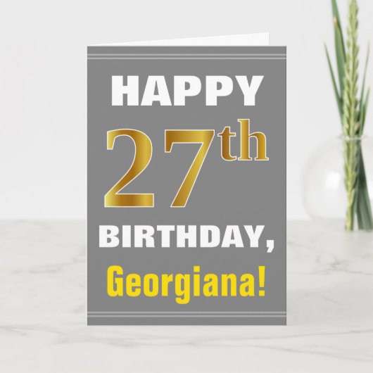 Bold, Grey, Faux Gold 27e anniversaire avec carte (Devant)