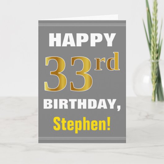 Bold, Grey, Faux Gold 33e anniversaire avec carte  (Devant)