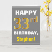 Bold, Grey, Faux Gold 33e anniversaire avec carte  (Fleur jaune)